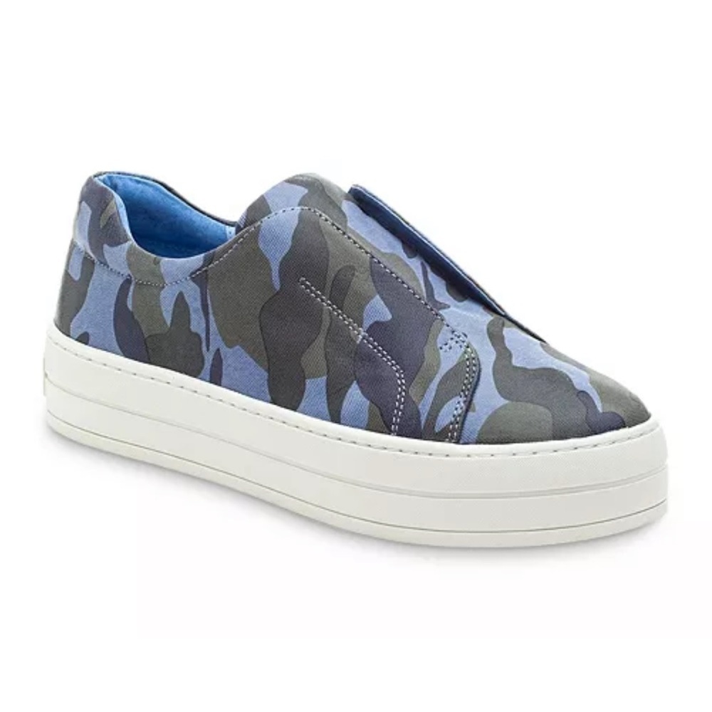J/SLIDES Heidi Blue Camo Slip-on Platform Sneakers
